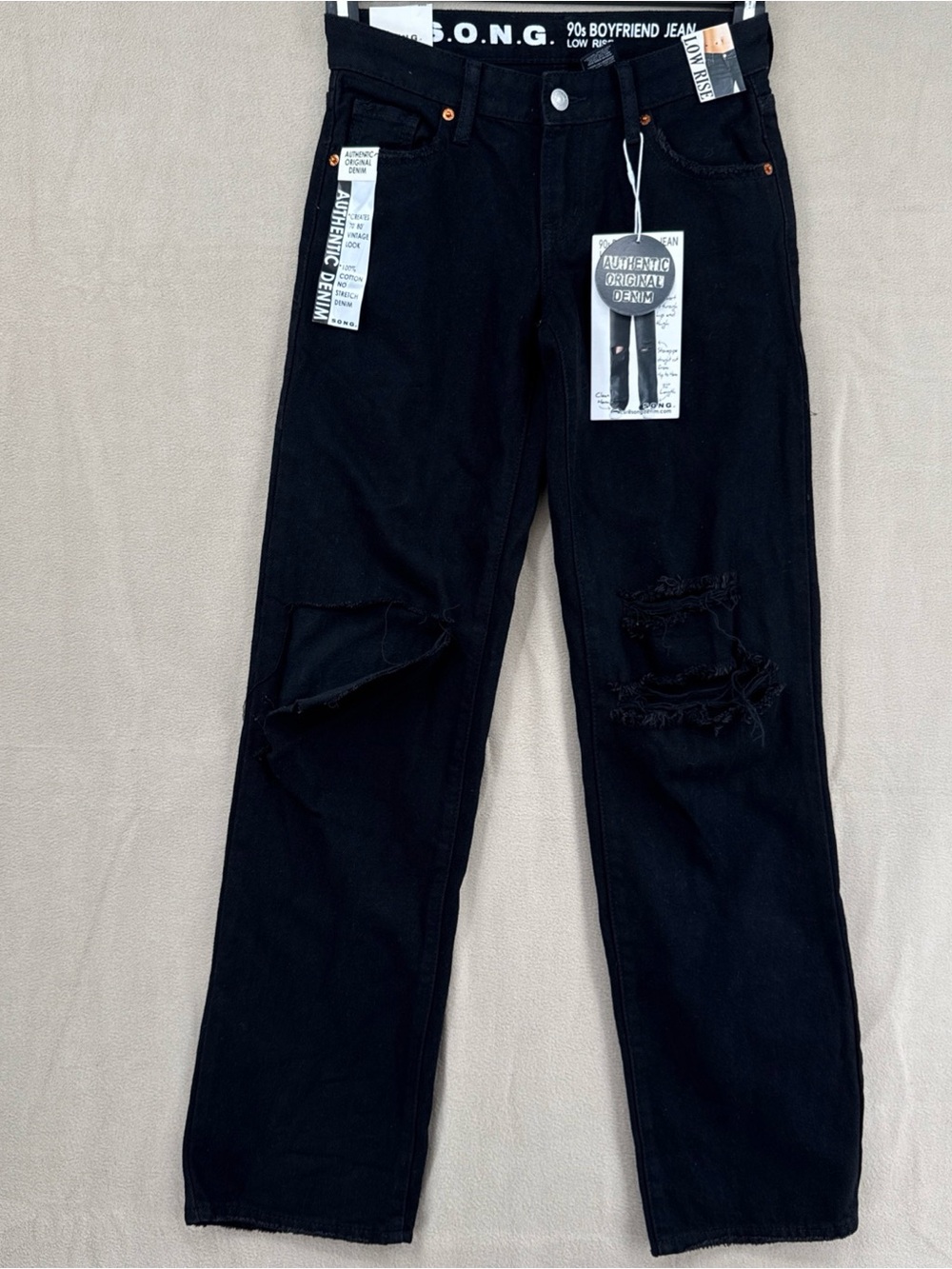 SONG JUNIOR'S 90S BOYFRIEND DISTRESSED BLACK JEAN LOW RISE 100% COTTON 00/23 NEW